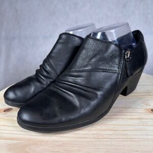 Clarks Collection Ankle Boots Women's 7.5 Black Good Ruched Side Zip Block Heel